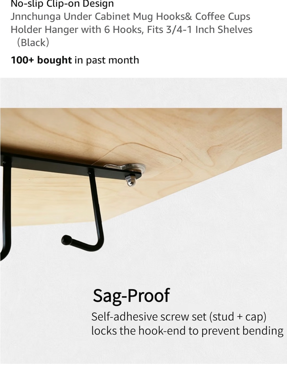 Under-Shelf Mug Rack Hanger - Black - - Picture 5 of 7